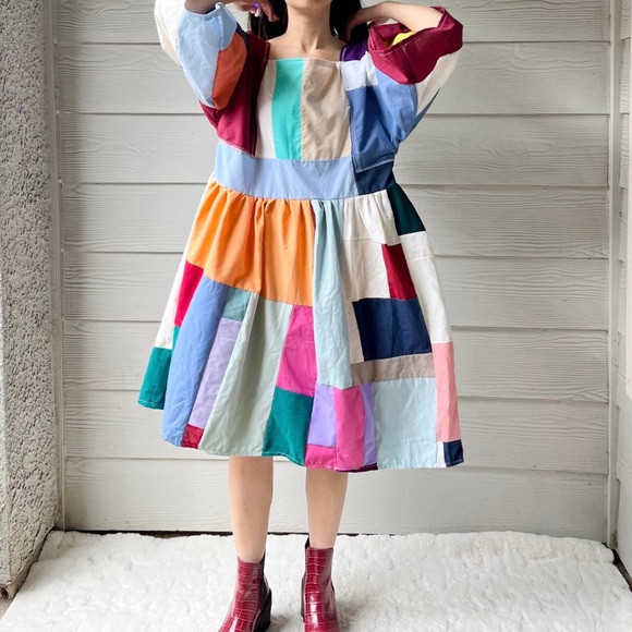 Handmade Quilted Patchwork Colorblock Dress SKU 03073 - Picture 7 of 10